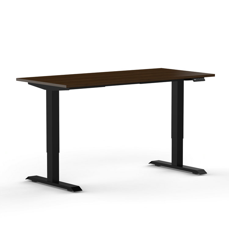 Are there any recommendations for work environment setup for sit-stand desks, such as chair height, monitor height, etc.?